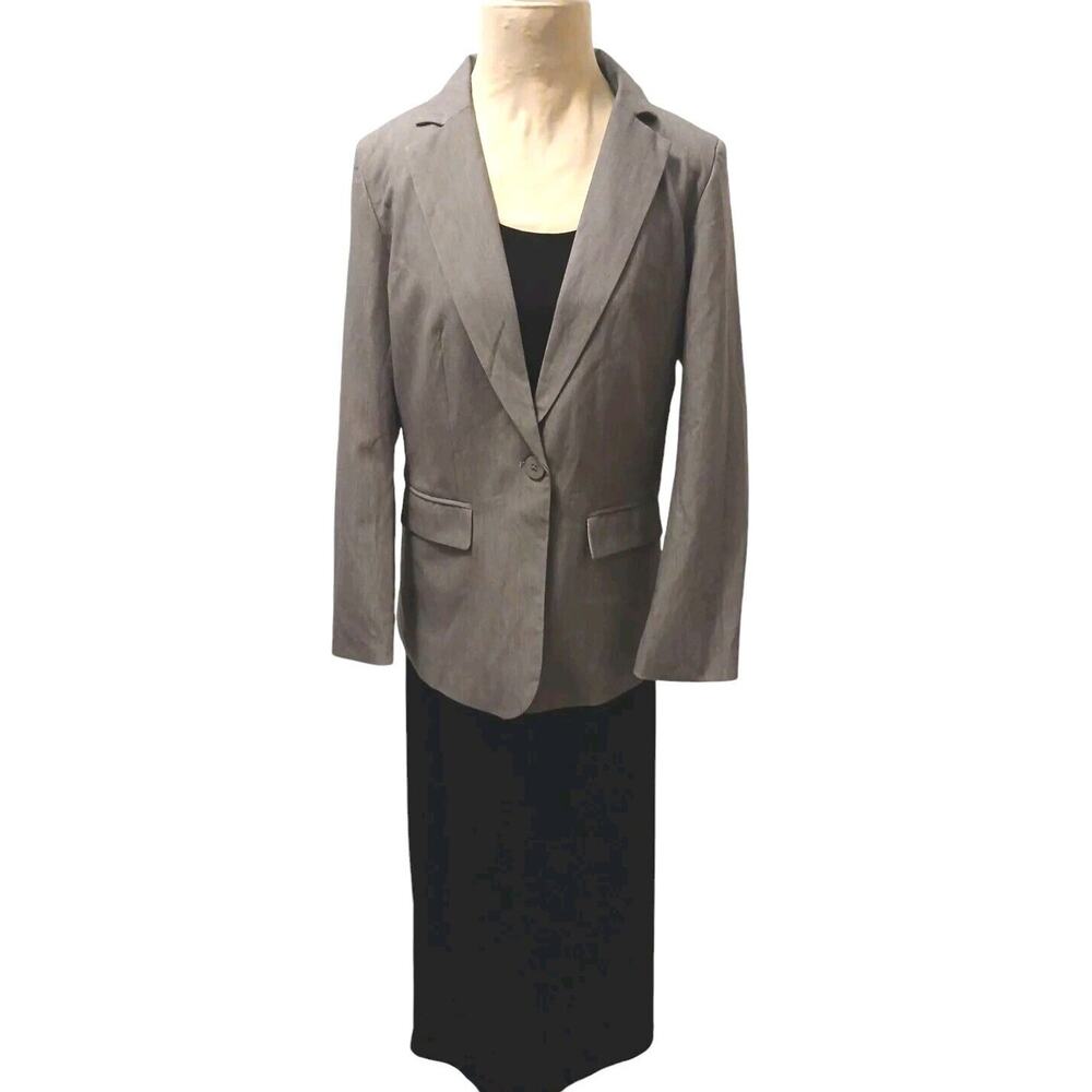 New Cicy Bell Blazer Sz M Gray Business Casual One Button Pockets Classic Career - Picture 7 of 16